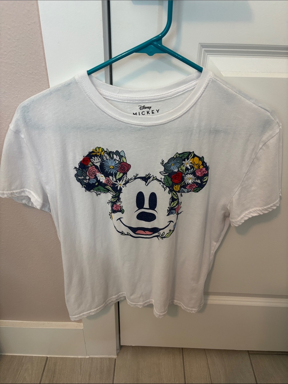 Disney White Tee with Floral Mickey Face